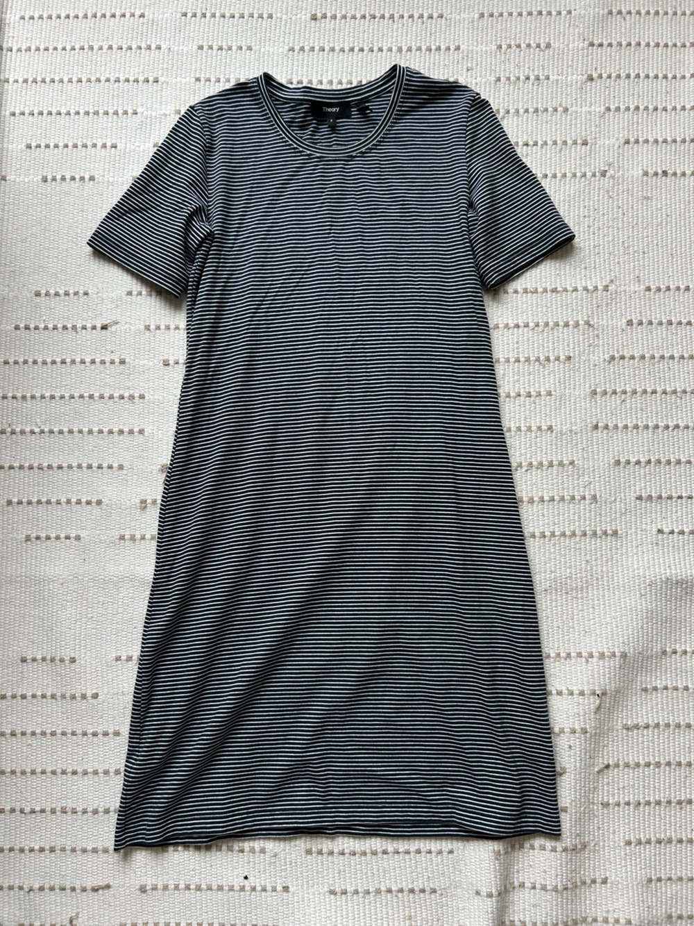 Theory Black and White Striped Short Sleeve Tee Dress